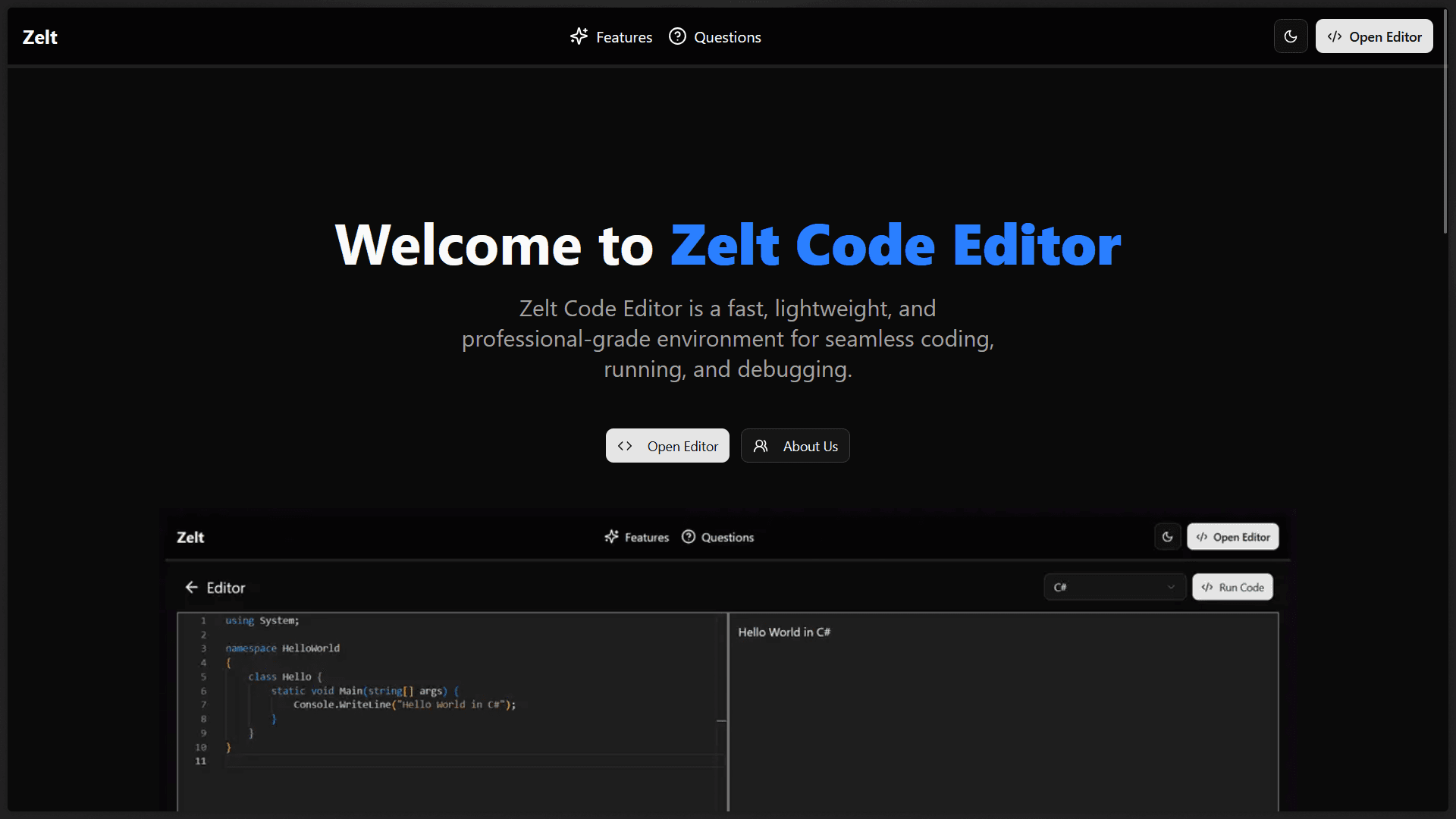 Zelt - Code Editor